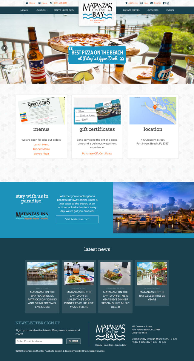 Homepage design - Matanzas on the Bay