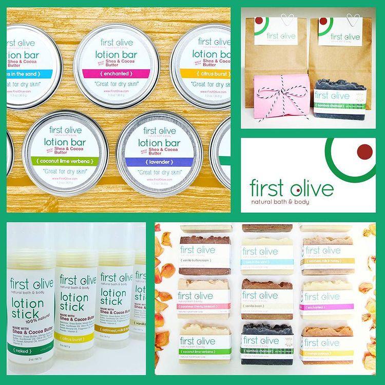 Collage of graphic design work for First Olive